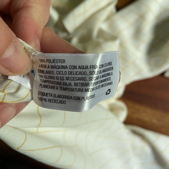 A New Day Geometric Print Gold and White Career Wear Button Down Blouse Flowy - Picture 8 of 9